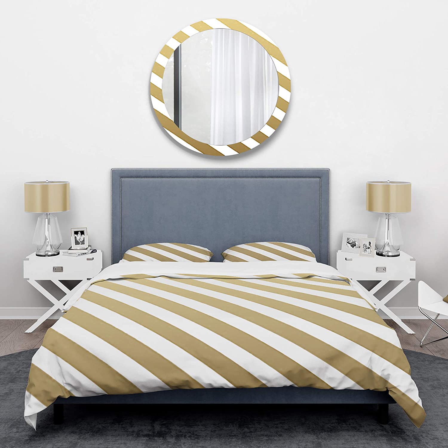 Price:$109.78 'Gold Diagonal' Mid-Century Modern Duvet Cover Set : Home & Kitchen