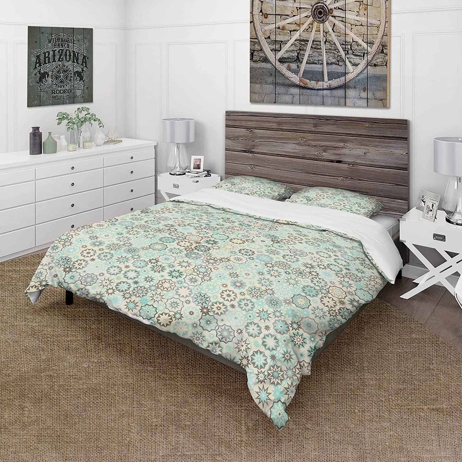 Price:$109.78 Snowflakes in Turquoise and Yellow' Abstract Duvet Cover Set : Home & Kitchen