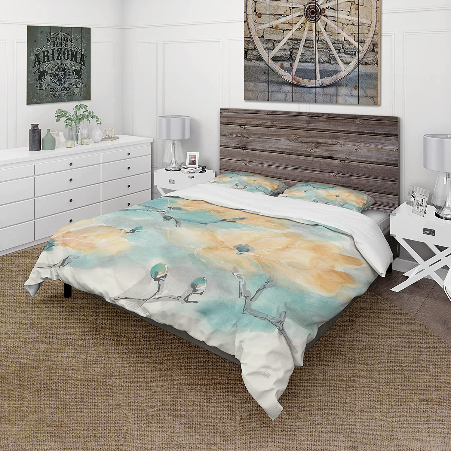 Price:$109.78 'Teal Buds I' Traditional Duvet Cover Set : Home & Kitchen
