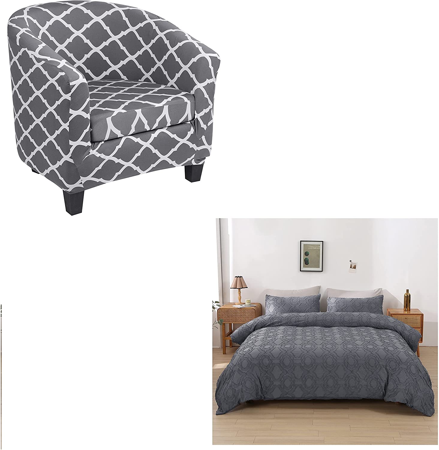 Price:$56.99 Stretch Club Chair Slipcover 2 Pieces, Grey Duvet Cover Set Queen Size Ultra Soft Brushed Microfiber, 3 Pieces Tufted Bedding Set Boho Comforter Cover(No Comforter) : Home & Kitchen