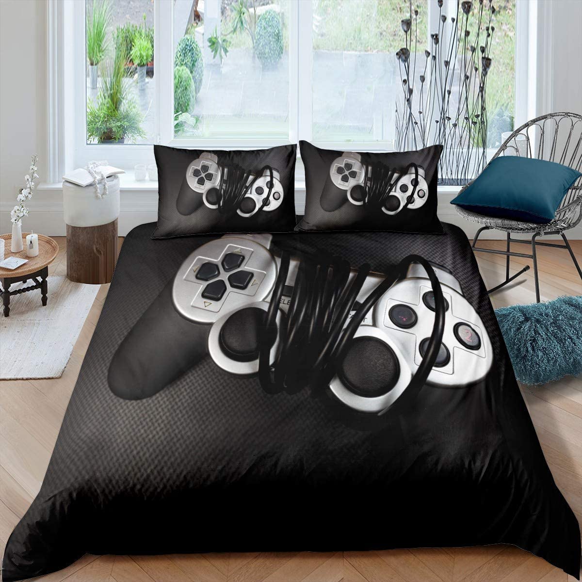 Price:$29.99 3D Gamepad Bedding Set Gamer Video Game Comforter Cover for Kids Boys Girls Teens Novelty Modern Game Controller Duvet Cover Luxury Bedroom Decor 3Pcs Bedclothes Queen Size Black Silver : Home & Kitchen