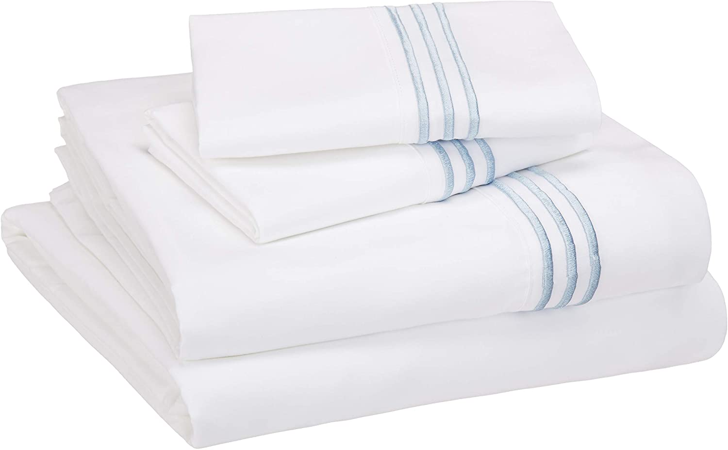 Price:$24.99 Basics Easy-Wash Embroidered Hotel Stitch 120 GSM Sheet Set - Full, Embroidered Dusty Blue : Home & Kitchen