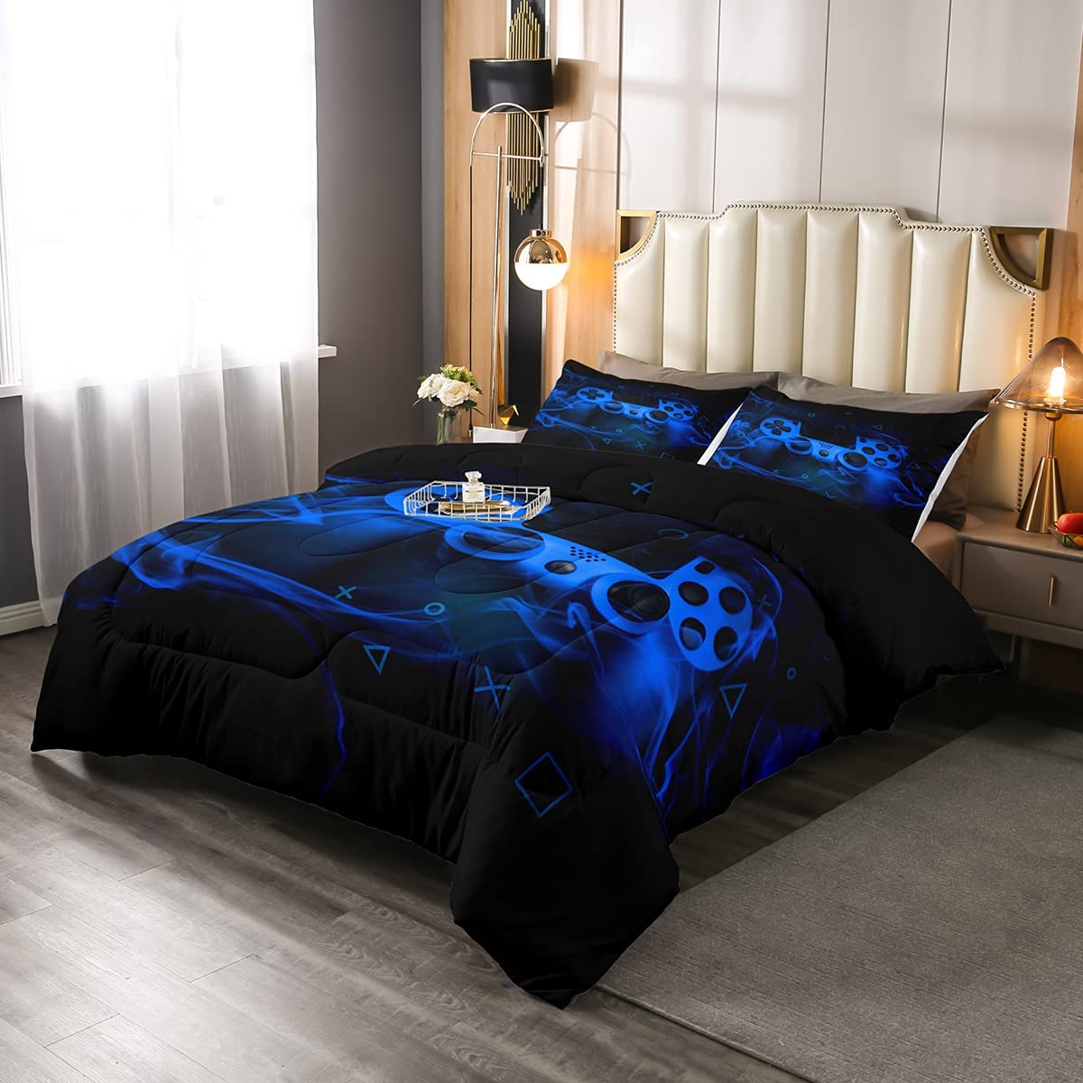 Price:$52.99 Blue Gamepad Quilted Duvet Abstract Trippy Smoke Decor Design Gaming Comforter Set Full Size for Boys Teens Girls Adult Game Room Decor Bedding Comforters Video Games Gamer Duvet Insert : Home & Kitchen
