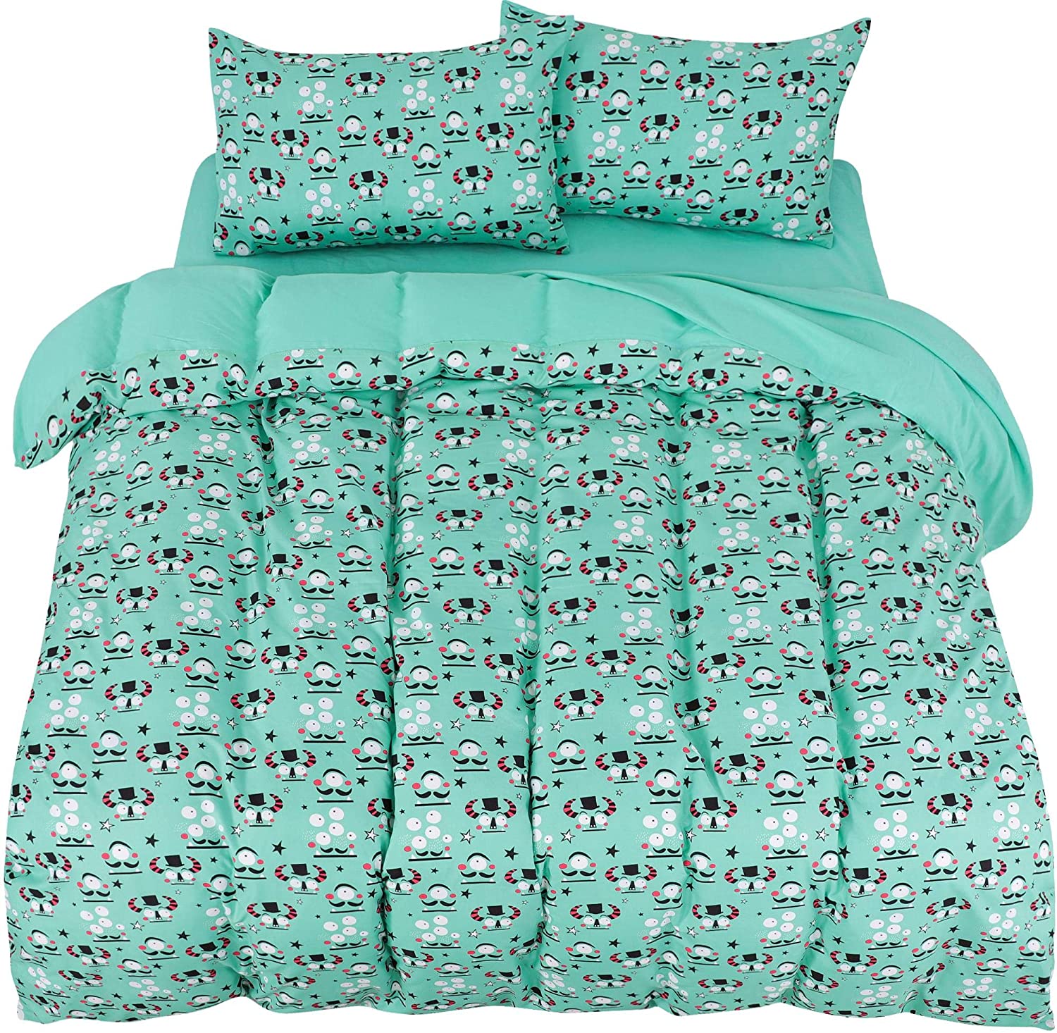 Price:$27.49 Kids Duvet Cover Set 5 Piece Bedding Set Soft Fade & Wrink Alien Monster Print with 2 Pillowcases Fitted Sheet Flat Sheet Full : Home & Kitchen