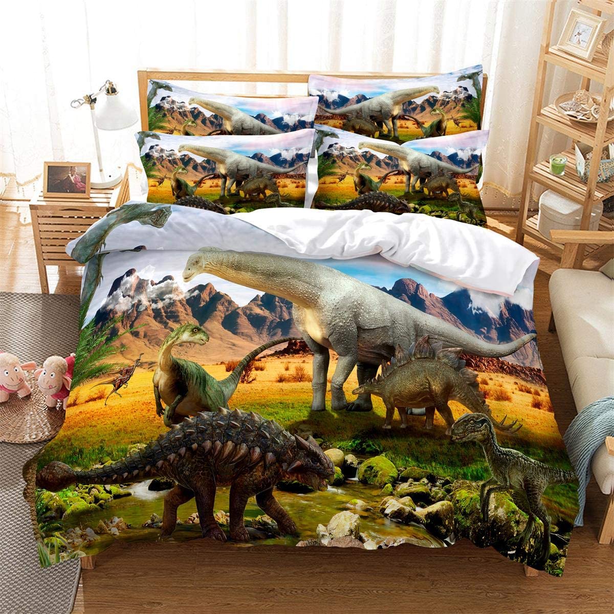 Price:$38.99 Dinosaur World Bedding Sets 3 Pieces Jurassic Duvet Quilt Cover Set for Kids Boys Teens, Queen Size (Full (79'' x 90'')) : Home & Kitchen