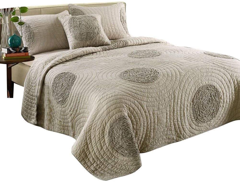 Price:$114.19 Quilt Set King Taupe with Shams Oversized 106'' x 96'' Classical Floral Pattern King Size Quilts and Bedspreads Cotton, Lightweight &Soft : Home & Kitchen