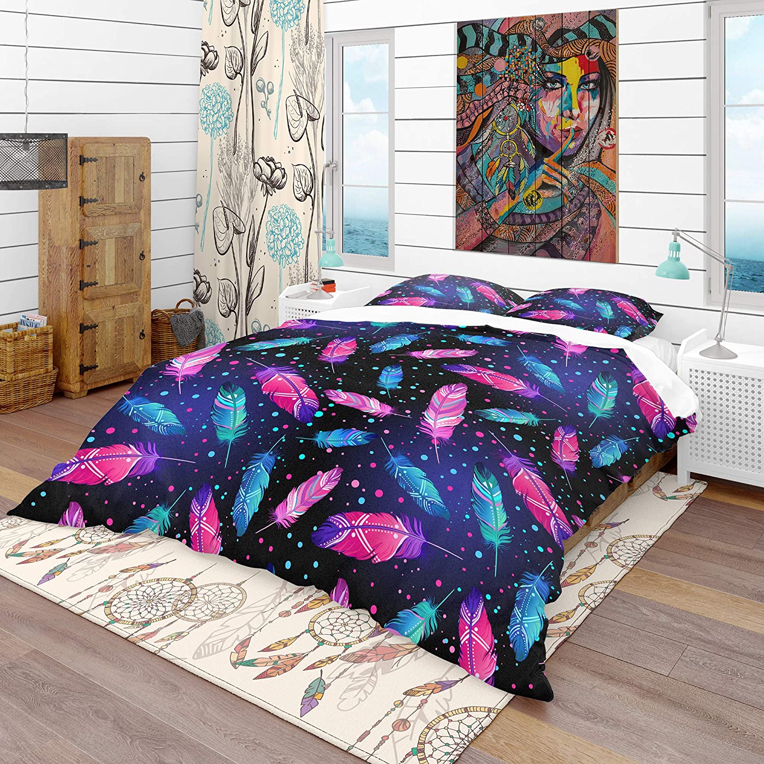 Price:$109.78 'Pattern with Painted Bird Feathers' Southwestern Duvet Cover Set : Home & Kitchen