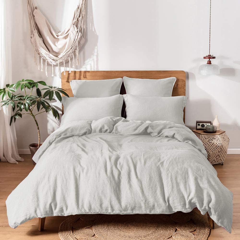 Price:$189.99 100% Linen Duvet Cover Set Basic Style Bedding Set-Comforter Cover with 2 Pillowshams+Linen Bed Skirt with Classic 14 inch- Basic Grey, Queen : Home & Kitchen