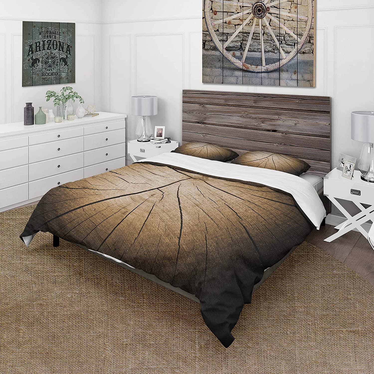 Grooves Annual Rings on Stump' Abstract Duvet Cover Set : Home & Kitchen