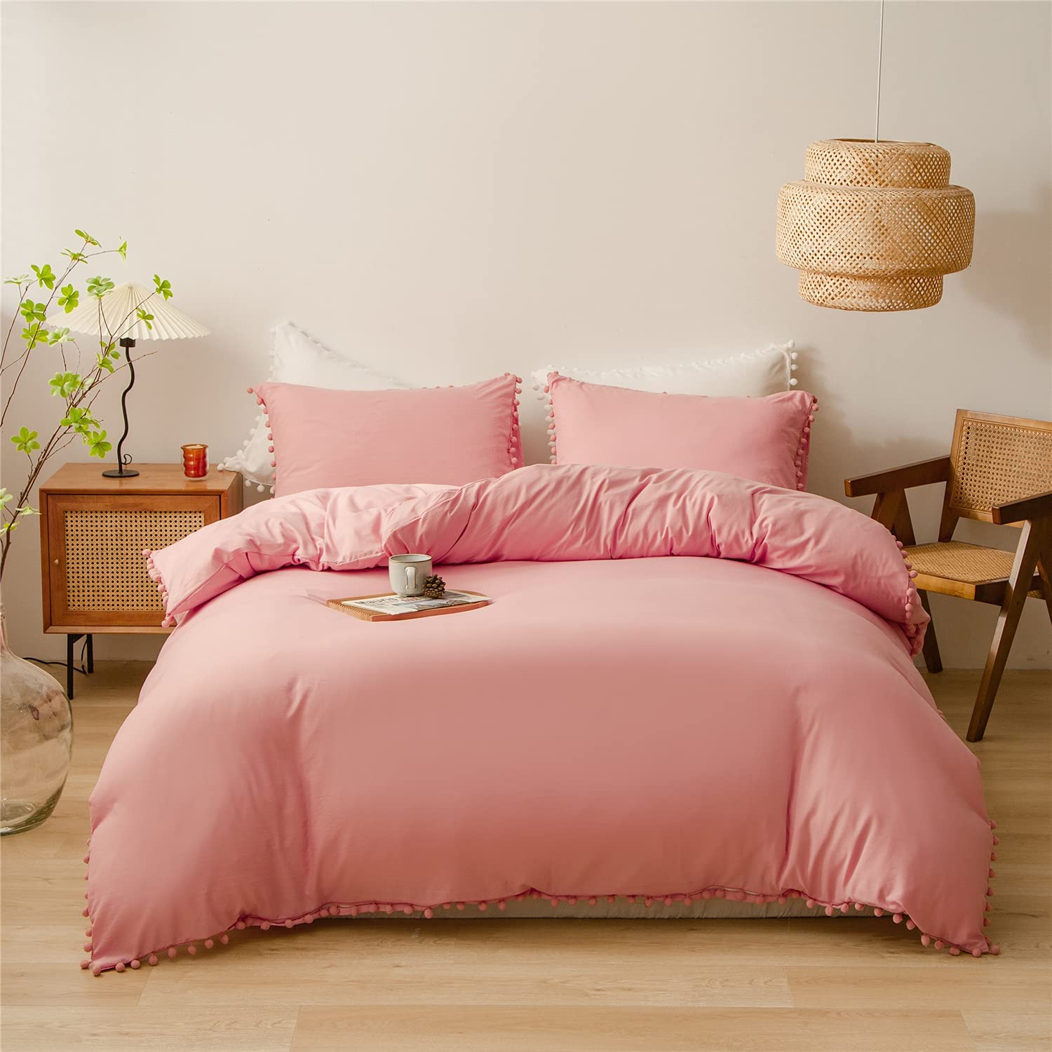 Price:$29.99 Duvet Cover Set,Ball Fringe Bedding-3 Pieces (1 Duvet Cover + 2 Pillow Shams) Ultra Soft Microfiber,Lightweight Duvet Cover Set with Zipper Closure, Corner Ties : Home & Kitchen