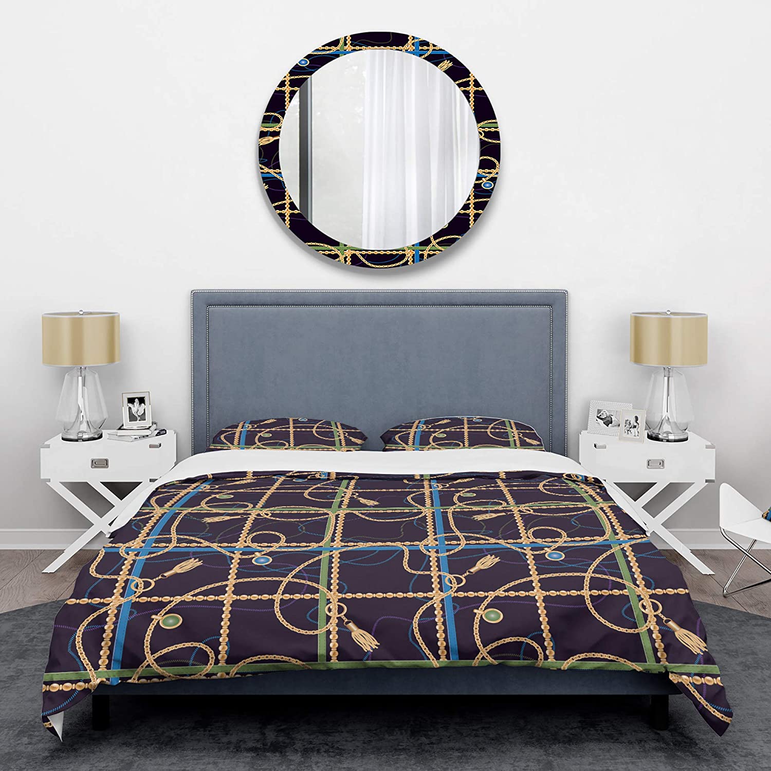 Price:$109.78 'Trendy Gold Chain Pattern' Mid-Century Modern Duvet Cover Set : Home & Kitchen