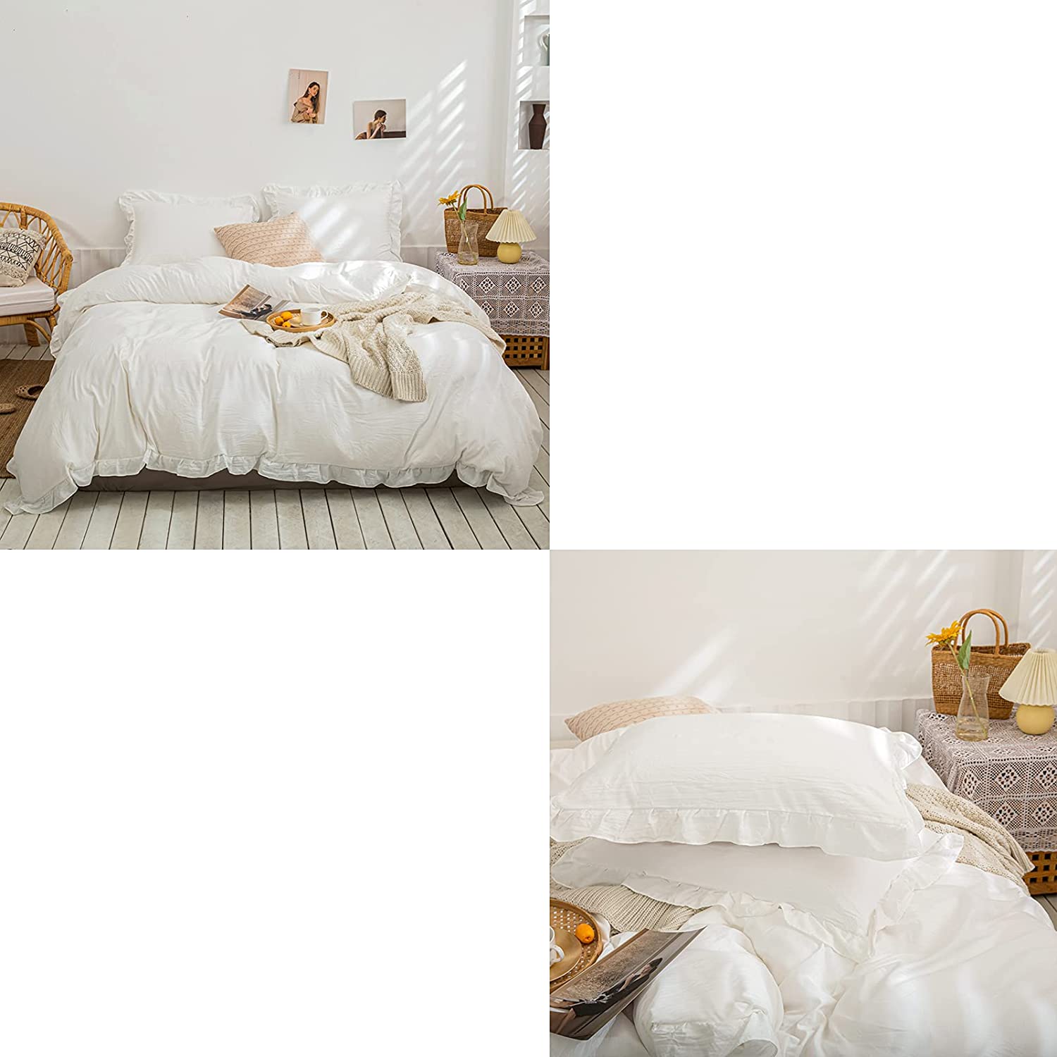 Price:$56.99 Ruffle Duvet Cover Set and Offwhite Ruffle Pillow Shams Bundle : Home & Kitchen