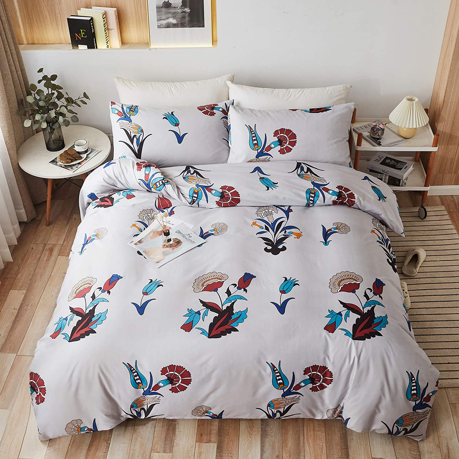Price:$16.98 Duvet Cover Set Queen Size Boho Style Yulan Magnolia Floral Pattern Luxury Soft Bedding Set Comforter Cover Lightweight Microfiber (1 Duvet Cover+2 Pillowcases) Pale Gray : Home & Kitchen
