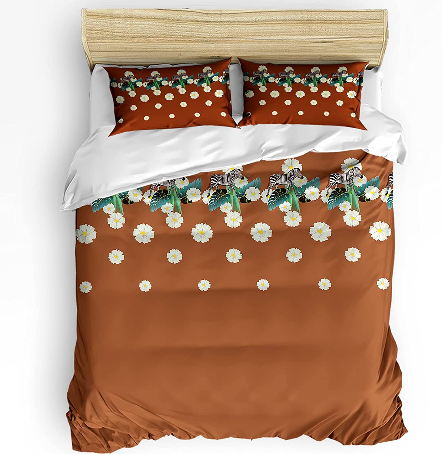 Price:$89.00 Piece Bedding Cover Set Rust Red Shabby Zoo Animal Zebra Comforter/Duvet Cover Set for Bedroom Girls Boys Room Hotel Full Size Garden Blooming Flowers 2 Pillowcases 20x30 Inch : Home & Kitchen