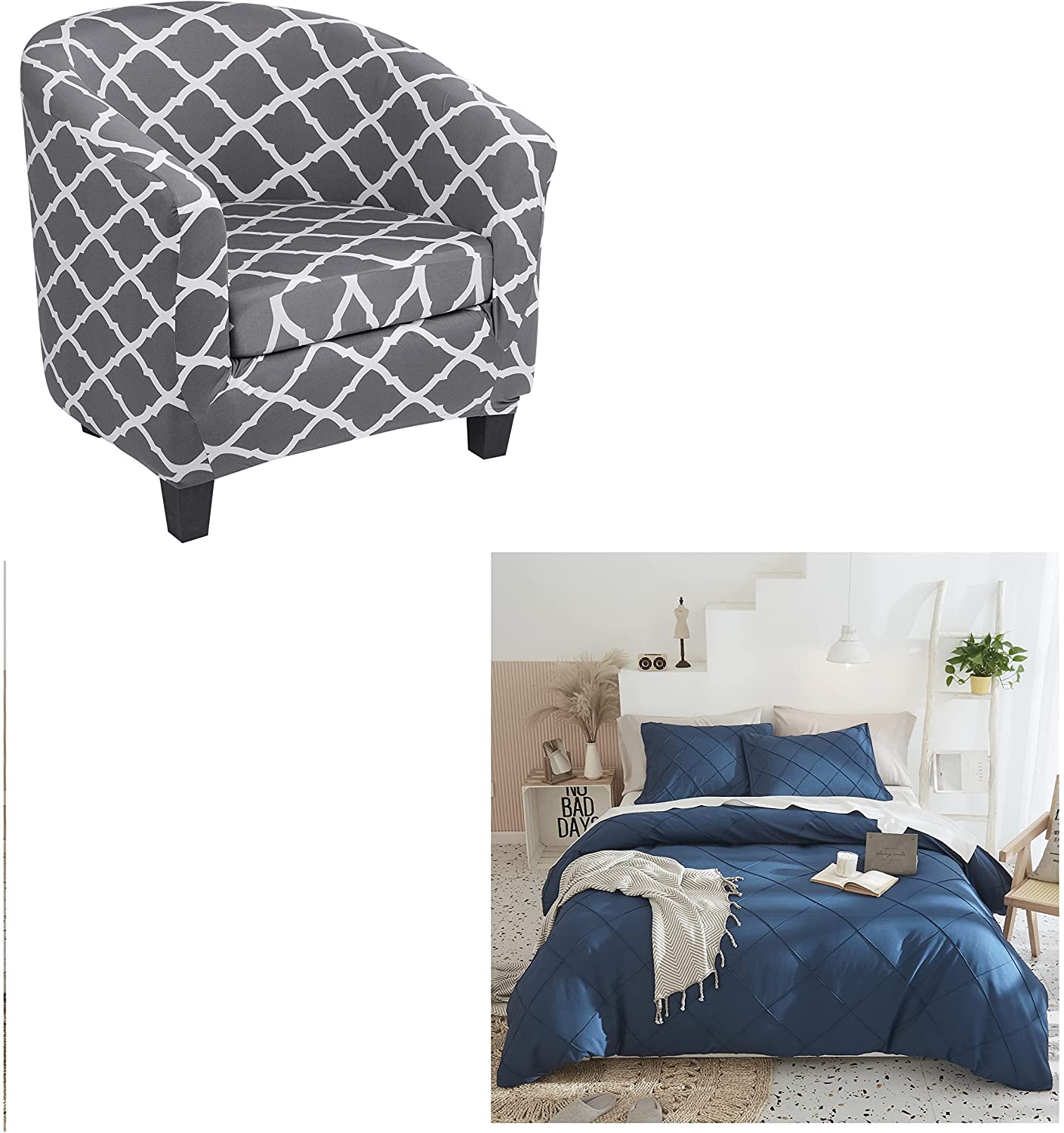 Price:$59.99 Stretch Club Chair Slipcover 2 Pieces, King Size Duvet Cover Set 3 Pieces Navy Pintuck Bedding Comforter Cover(No Comforter) : Home & Kitchen