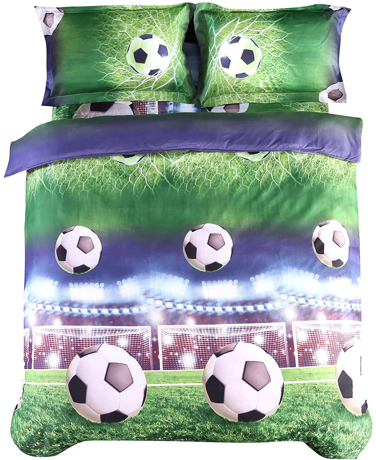 Price:$23.99 3D Soccer Bedding Set Full Green Playground Boys Football Duvet Cover Set 4 Piece with Duvet Cover, Flat Sheet and Pillow Cases(No Comforter Included)(Soccer-4 Piece, Full) : Home & Kitchen