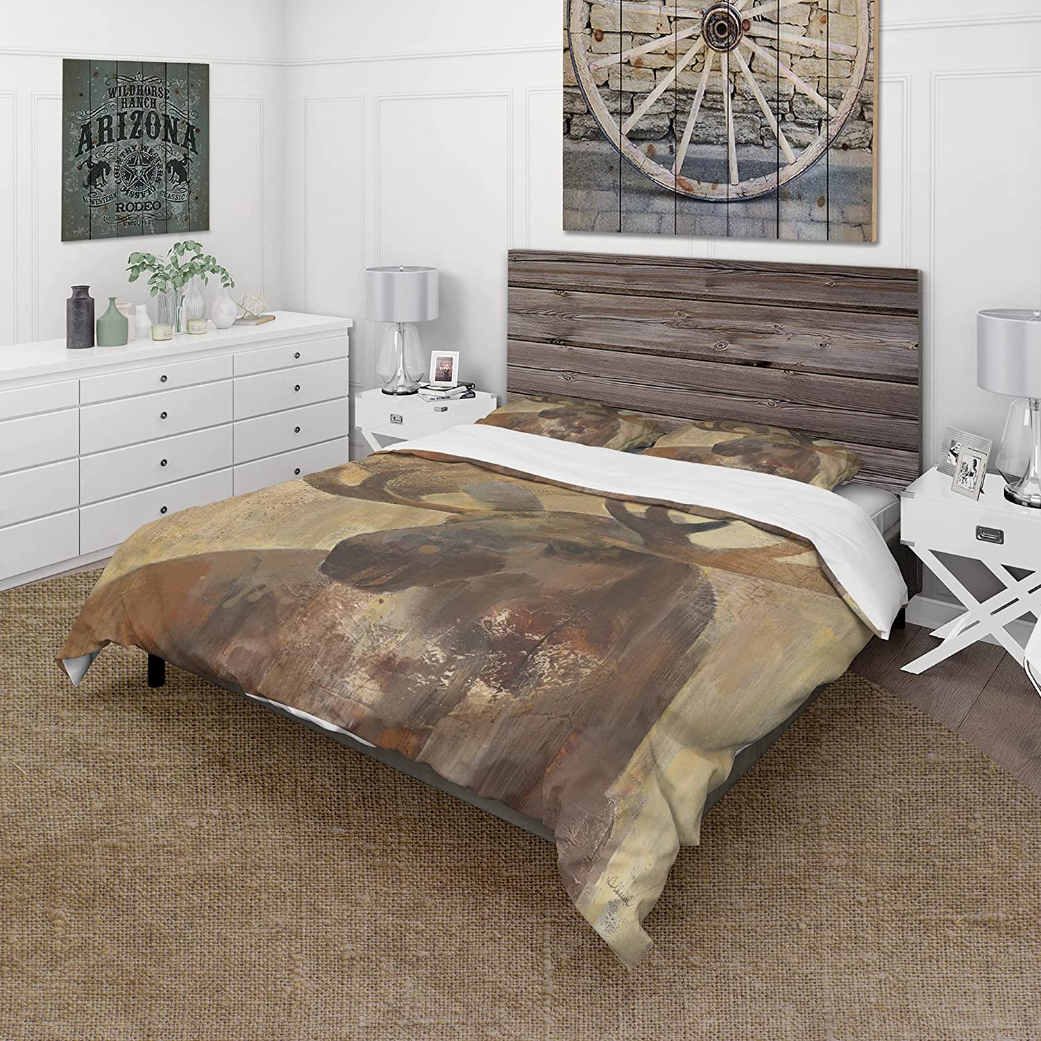 Price:$109.78 'Into The Wild Gold Moose' Farmhouse Duvet Cover Set : Home & Kitchen