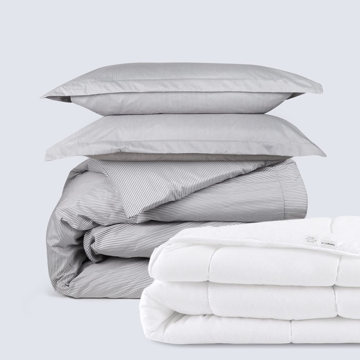 Price:$47.50 Microfiber Duvet Bundle - 3 Piece Microfiber Duvet Set (Queen, Classic Stripe - Light Gray) & Microfiber Shell Down Comforter (Queen) : Home & Kitchen