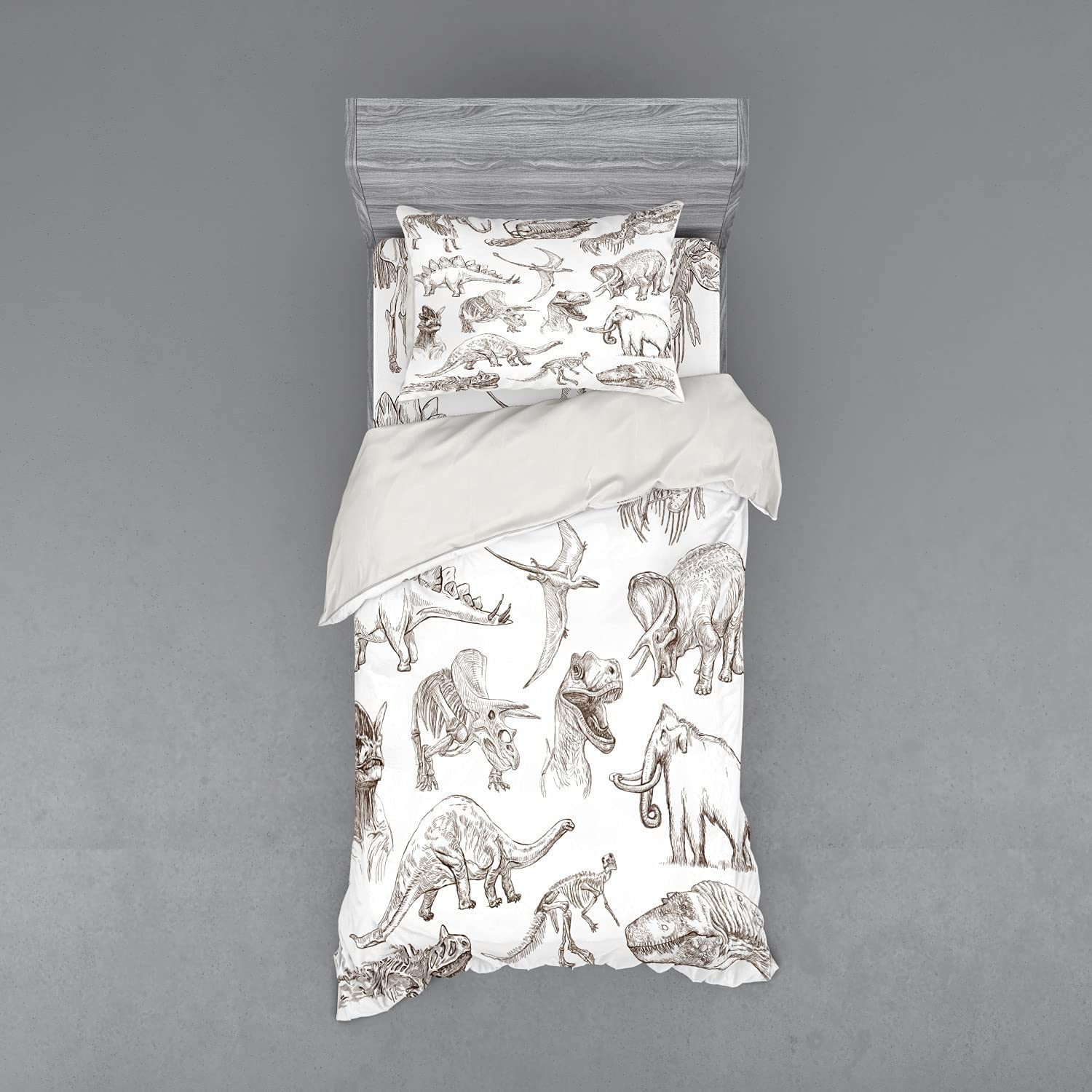 Price:$89.95 Jurassic Duvet Cover Set, Arrangement of Various Dinosaurs Illustrations Skeleton Biology Historic, 3 Piece Bedding Set with Sham and Fitted Sheet, Twin Size, Dark Brown White : Home & Kitchen
