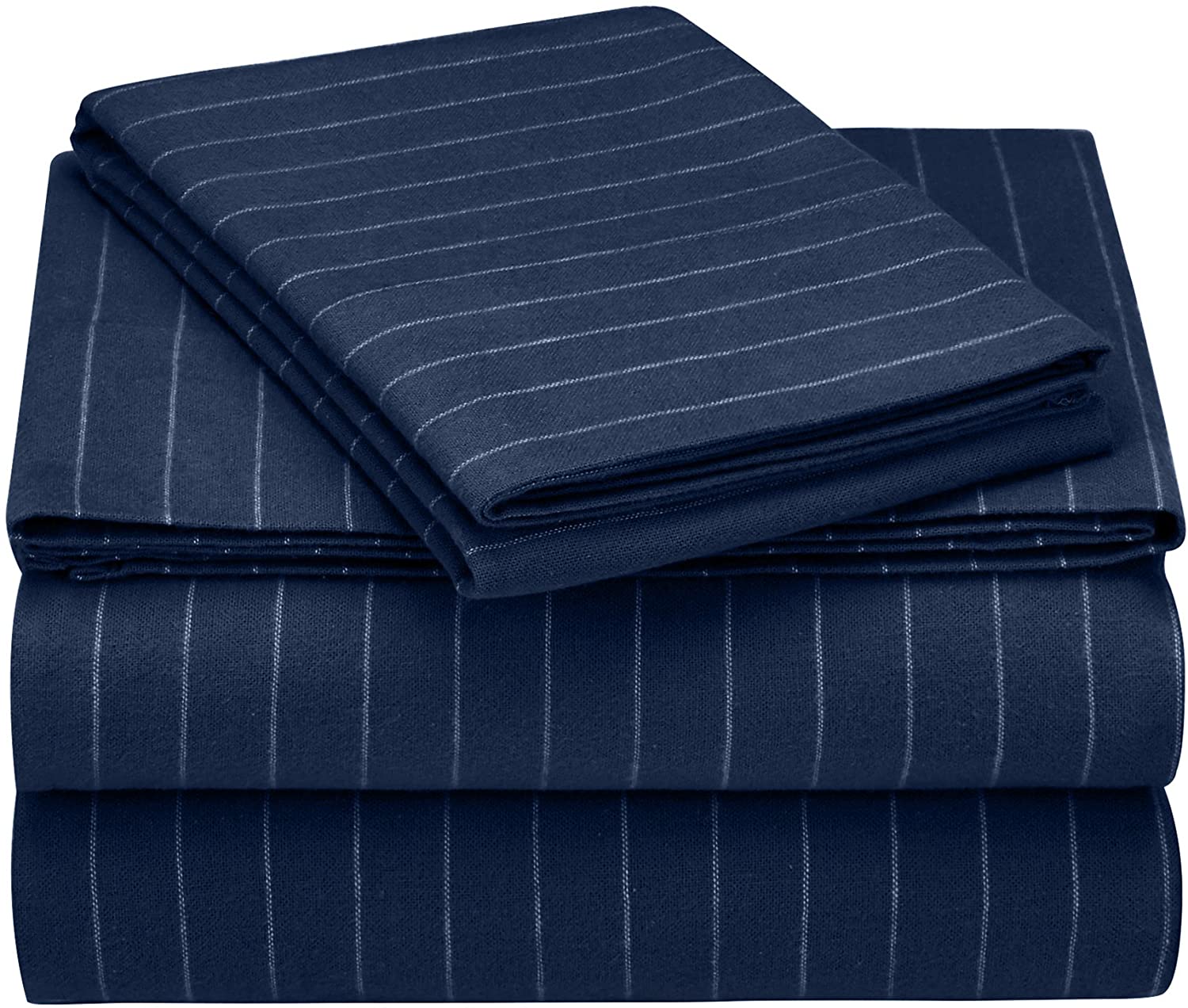 Price:$37.27 Brand – Pinzon 160-Gram Pinstripe Flannel Cotton Bed Sheet Set, Twin XL, Navy Pinstripe : Home & Kitchen