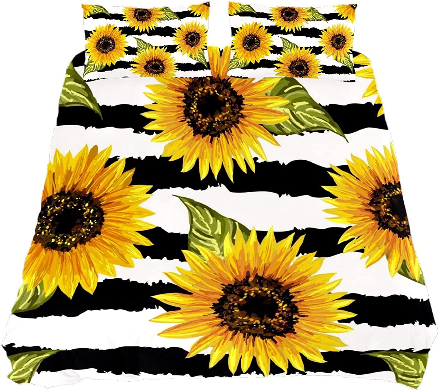 Price:$73.99 Cover Sets Kids Teens Kawaii Sunflowers Black White Stripe Room Decor Girls Queen Size Comforter Cover Protector Durable Shams for Children Women Room Decor, 1 Comforter Cover 2 Pillow : Home & Kitchen