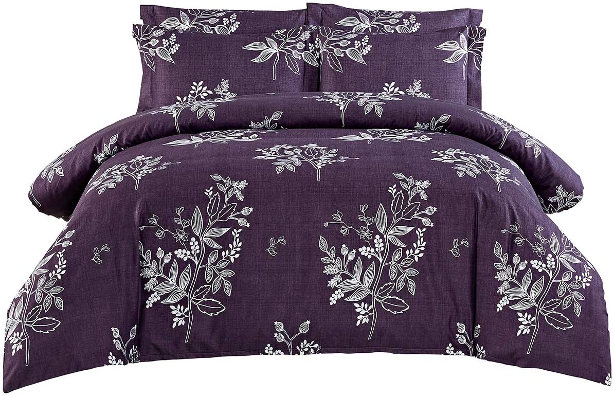 Price:$24.99 3Piece Duvet Cover Set, Purple Duvet Cover,Vine Leaf Duvet Cover Set, Zipper Closure with 2 Pillow Shams,Queen : Home & Kitchen