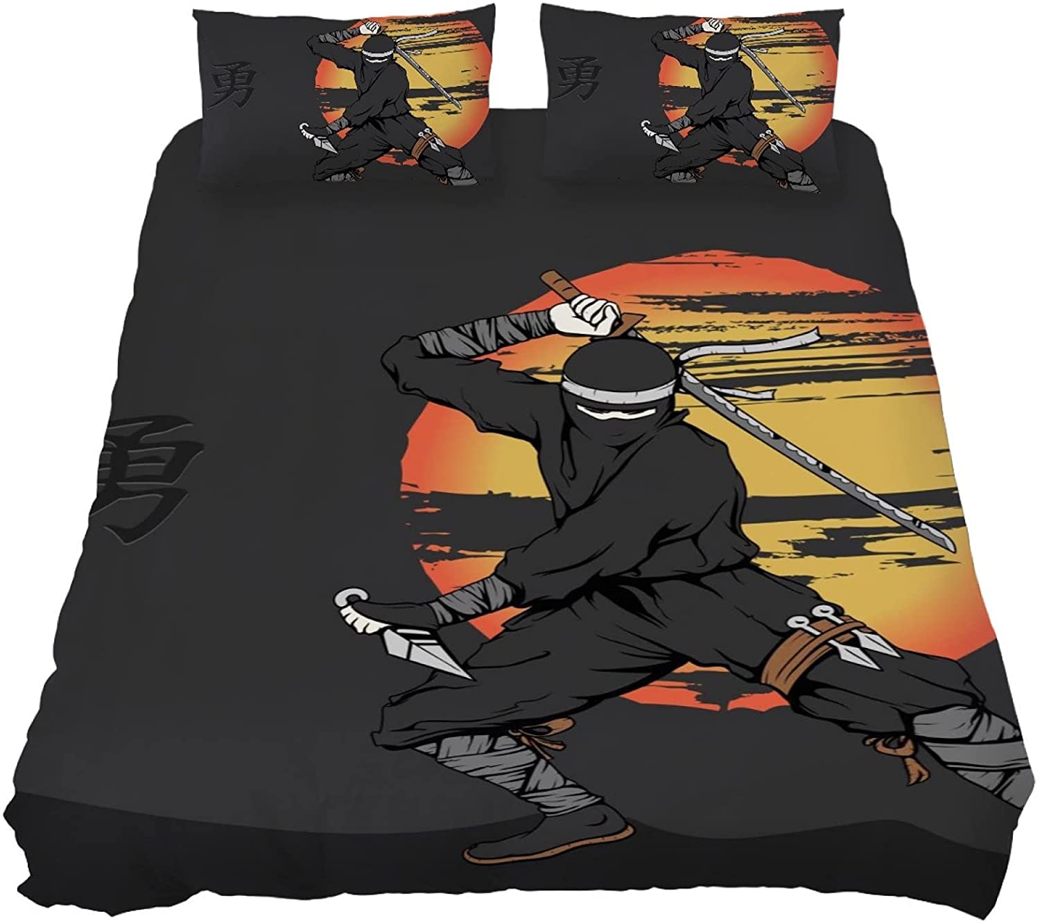 Price:$80.99 Sword Japanese Ningja Pattern Bed Sheet Set - 3 Piece Microfiber Comforter Set Quilt Cover and 2 Pillow Shams for Men Women : Home & Kitchen