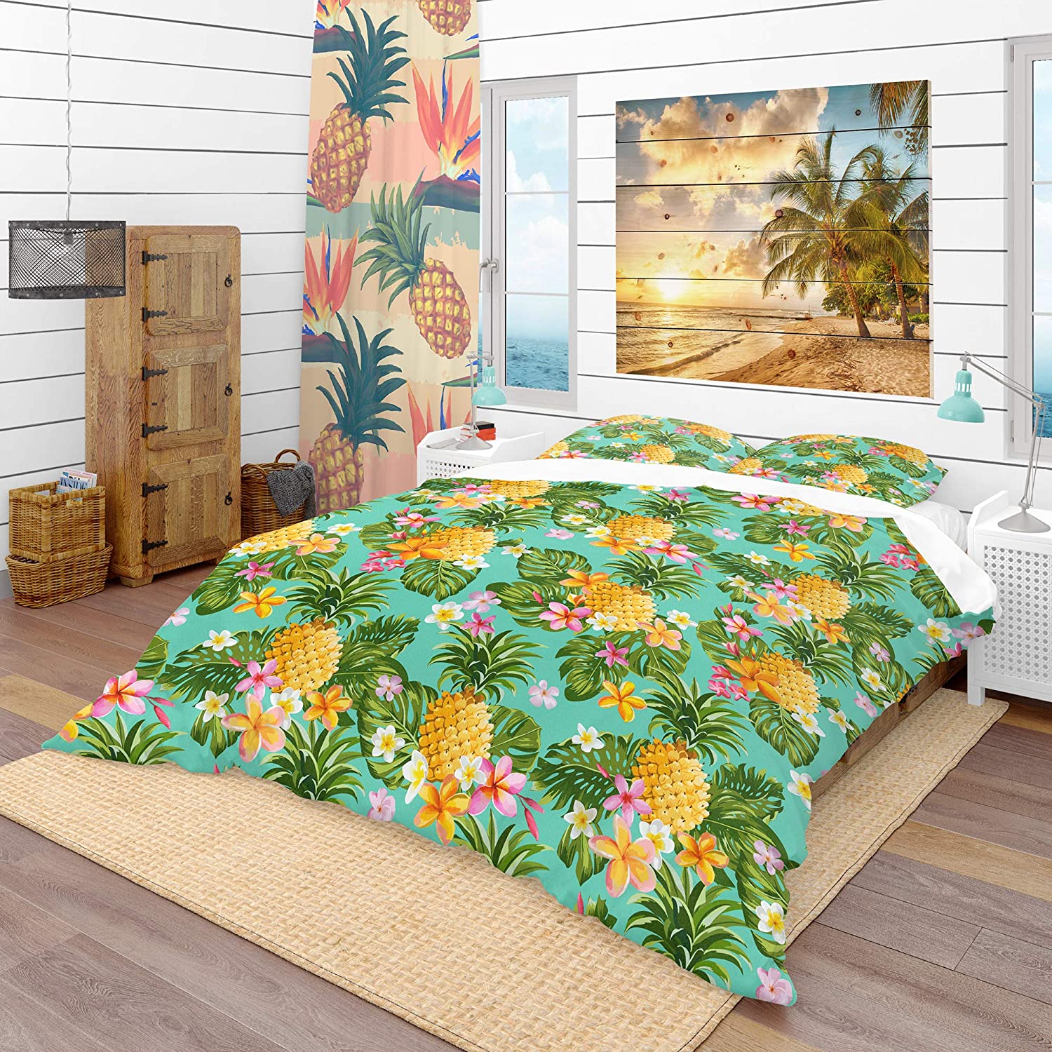 Price:$120.04 'Pinapples and Tropical Flowers' Tropical Duvet Cover Set : Home & Kitchen
