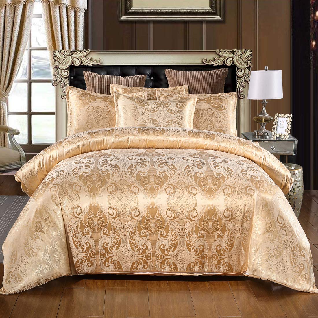 Price:$35.90 Damask Bedding Full 3 Pcs Duvet Cover Set Ultra Soft Duvet Quilt Cover Girls Boys Bedding,Gold : Home & Kitchen