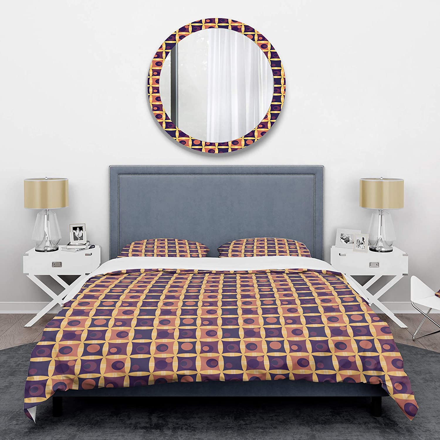Price:$85.76 'Retro Grid in Orange' Mid-Century Modern Duvet Cover Set : Home & Kitchen