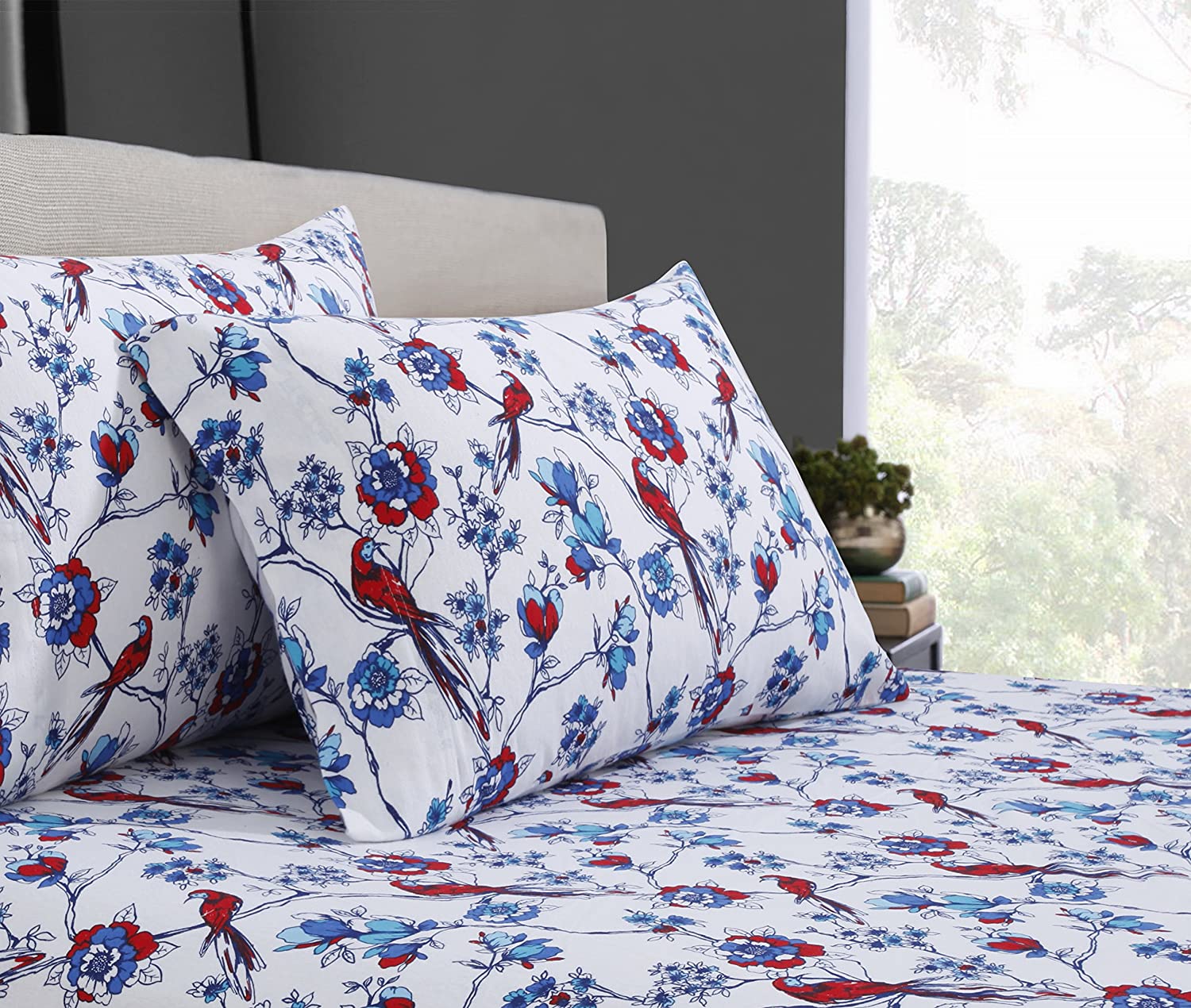 Price:$74.85 Living Bird Park Printed Flannel 170 GSM Luxury Duvet Cover Set, Queen, Floral, Multicolor : Home & Kitchen