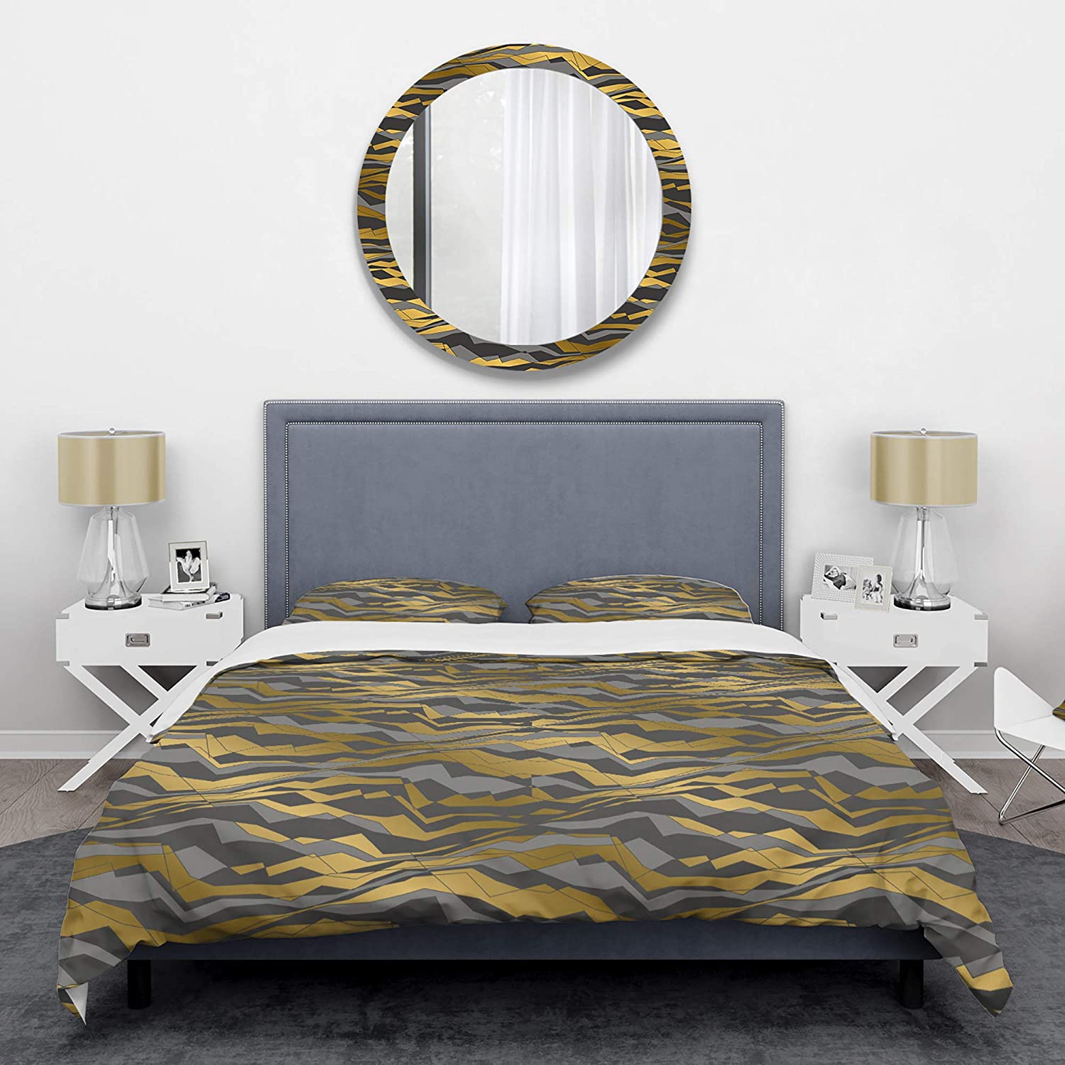 Price:$120.04 'Angled Lines and Waves Pattern' Mid-Century Modern Duvet Cover Set : Home & Kitchen