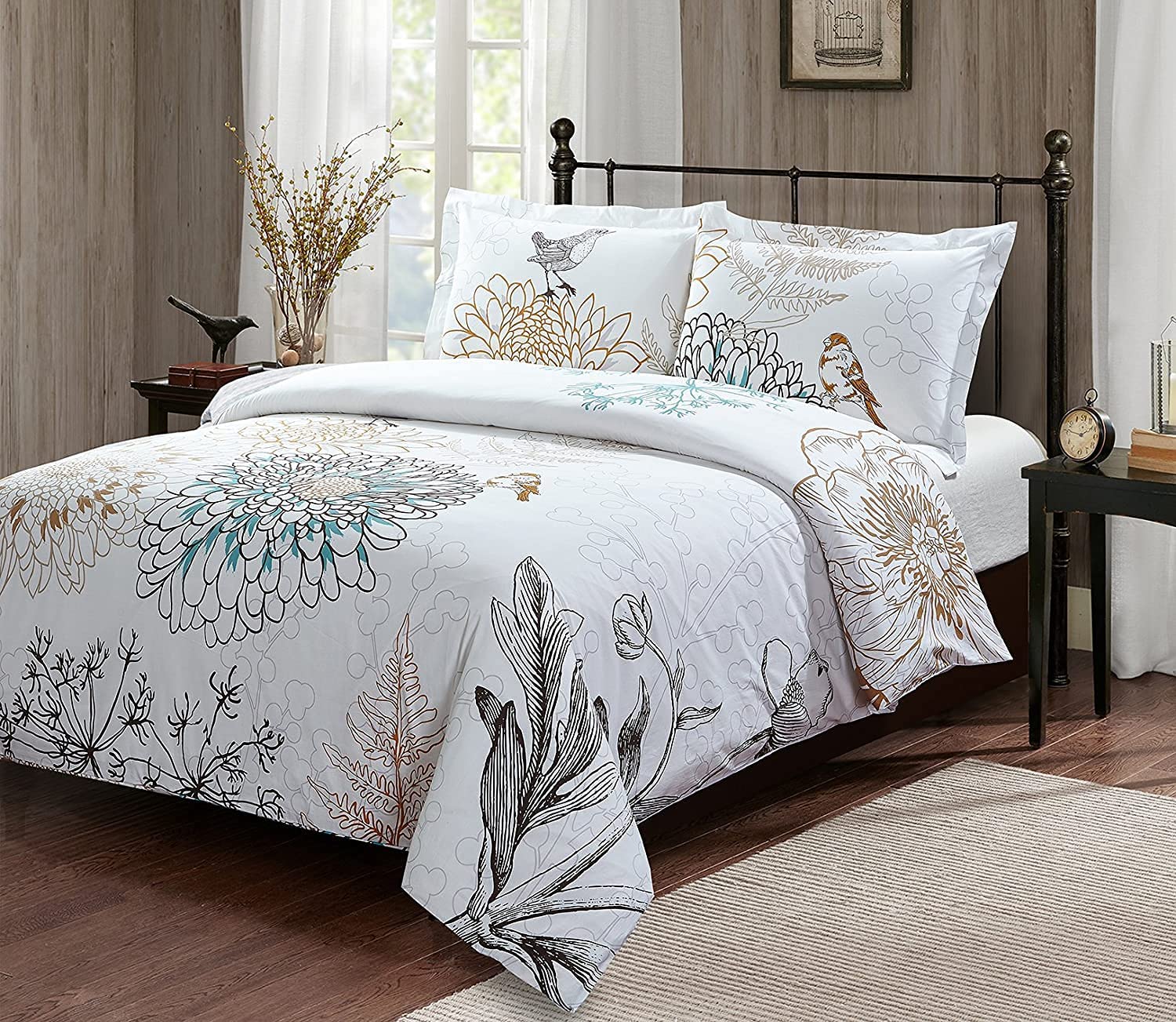 Price:$65.99 Quarters Birdie Floral Duvet Cover Set 3pc (3 Pieces) - 100% Cotton - Machine Washable - Button Closure (King) : Home & Kitchen