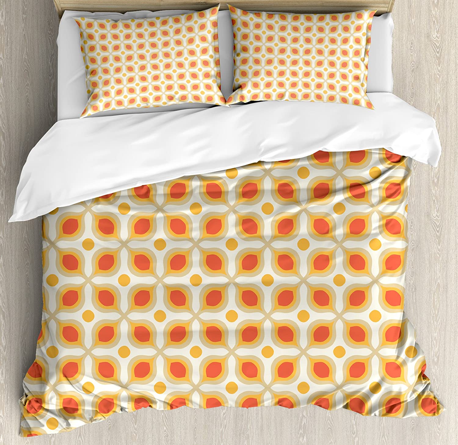 Price:$79.95 Geometric Duvet Cover Set, Linked Bold Geometric Shapes 70s Vintage Minimalist Pattern Bohemian Design, Decorative 3 Piece Bedding Set with 2 Pillow Shams, Queen Size, Orange Cream : Home & Kitchen