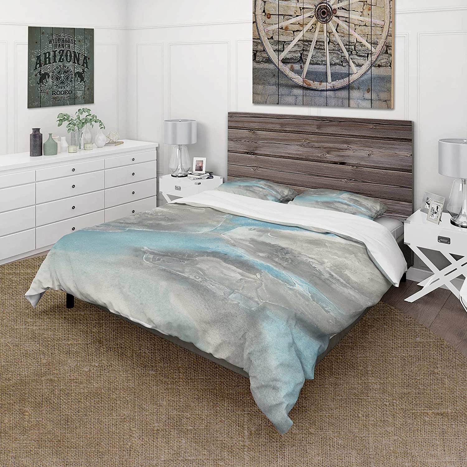 Price:$85.76 'Watercolor Minimal Blue Tones II' Cottage Duvet Cover Set : Home & Kitchen