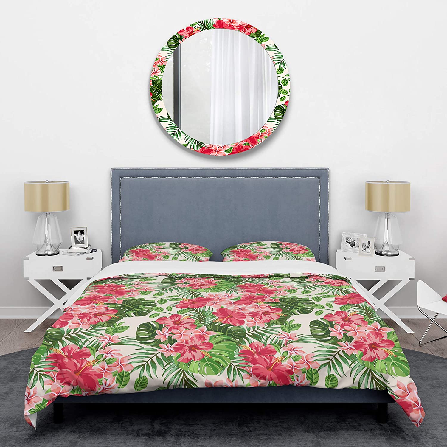 Price:$120.04 'Tropical Leaves and Flowers I' Mid-Century Modern Duvet Cover Set : Home & Kitchen