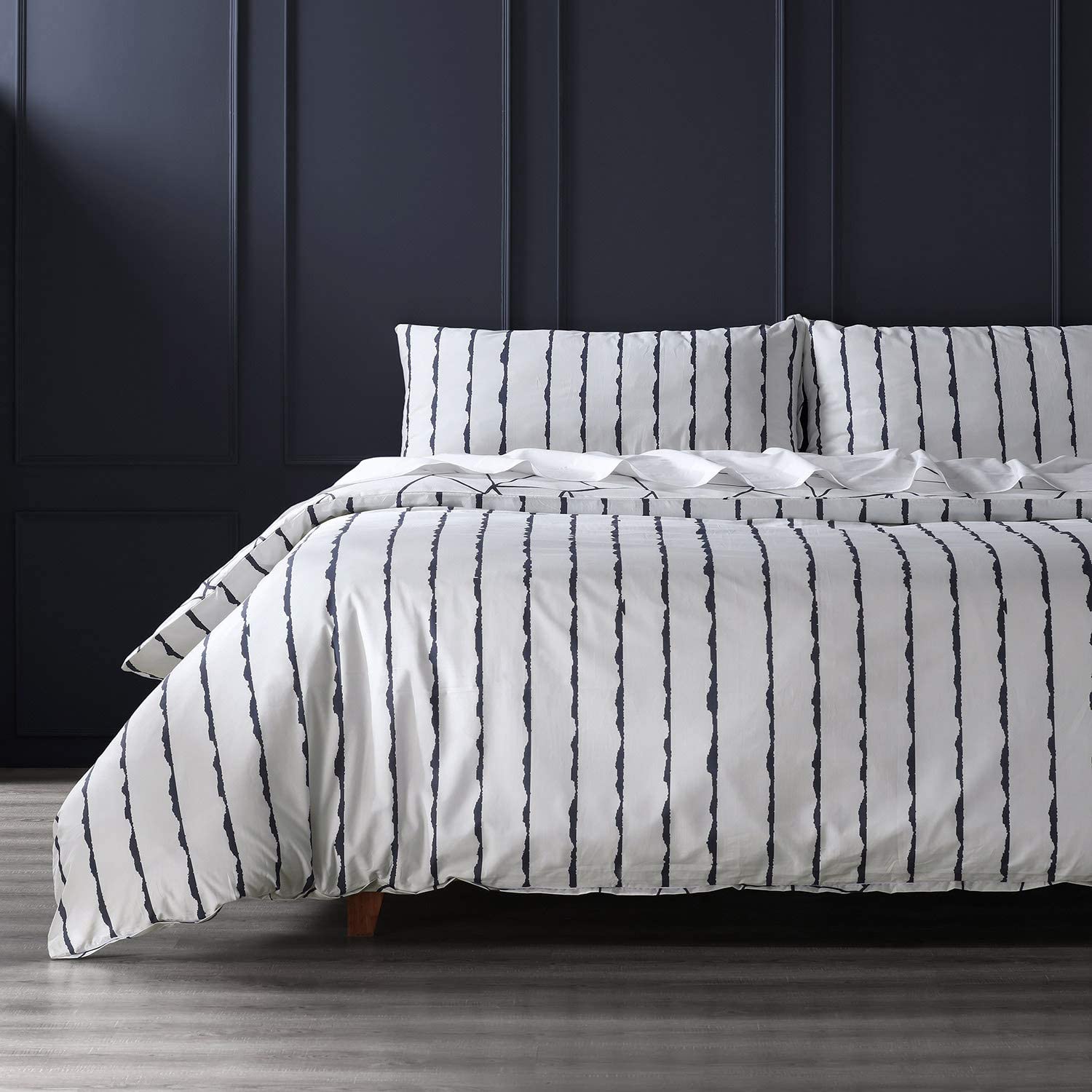 Price:$72.77 Fabrics Furnishings Ribbon Blue Cotton Percale Printed Reversible Duvet Cover Set, Queen : Home & Kitchen