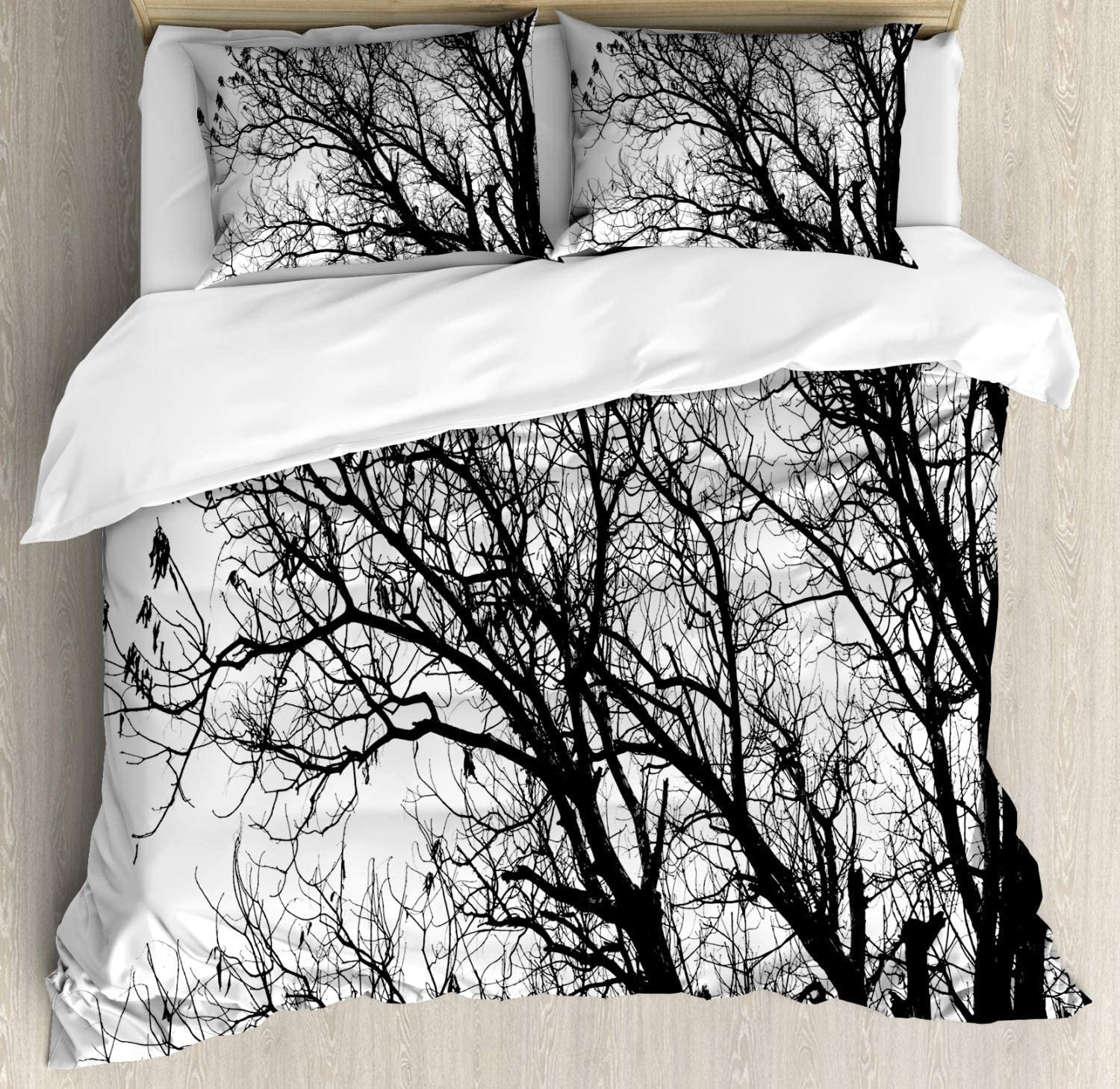 Price:$65.98 Duvet Cover Set, Leafless Autumn Fall Tree Branches Tops Oak Forest Woodland Season Eco Theme, Decorative 3 Piece Bedding Set with 2 Pillow Shams, California King, Black White : Home & Kitchen
