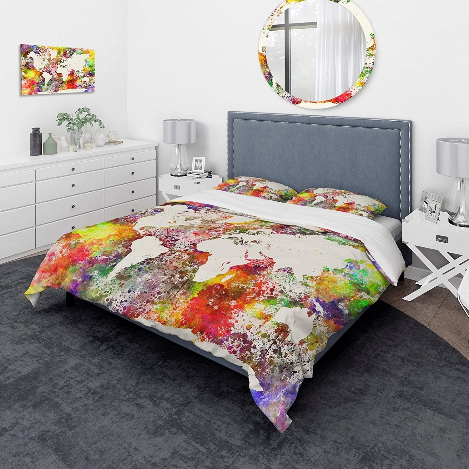Price:$85.76 'World Map in Great Colors' Watercolor Map Duvet Cover Set : Home & Kitchen