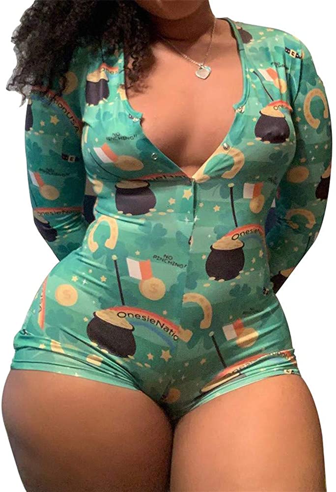 Price:$15.00 Womens Onesies Sleepwear Long Sleeve Bodycon Rompers Overall Pajamas : Clothing, Shoes & Jewelry