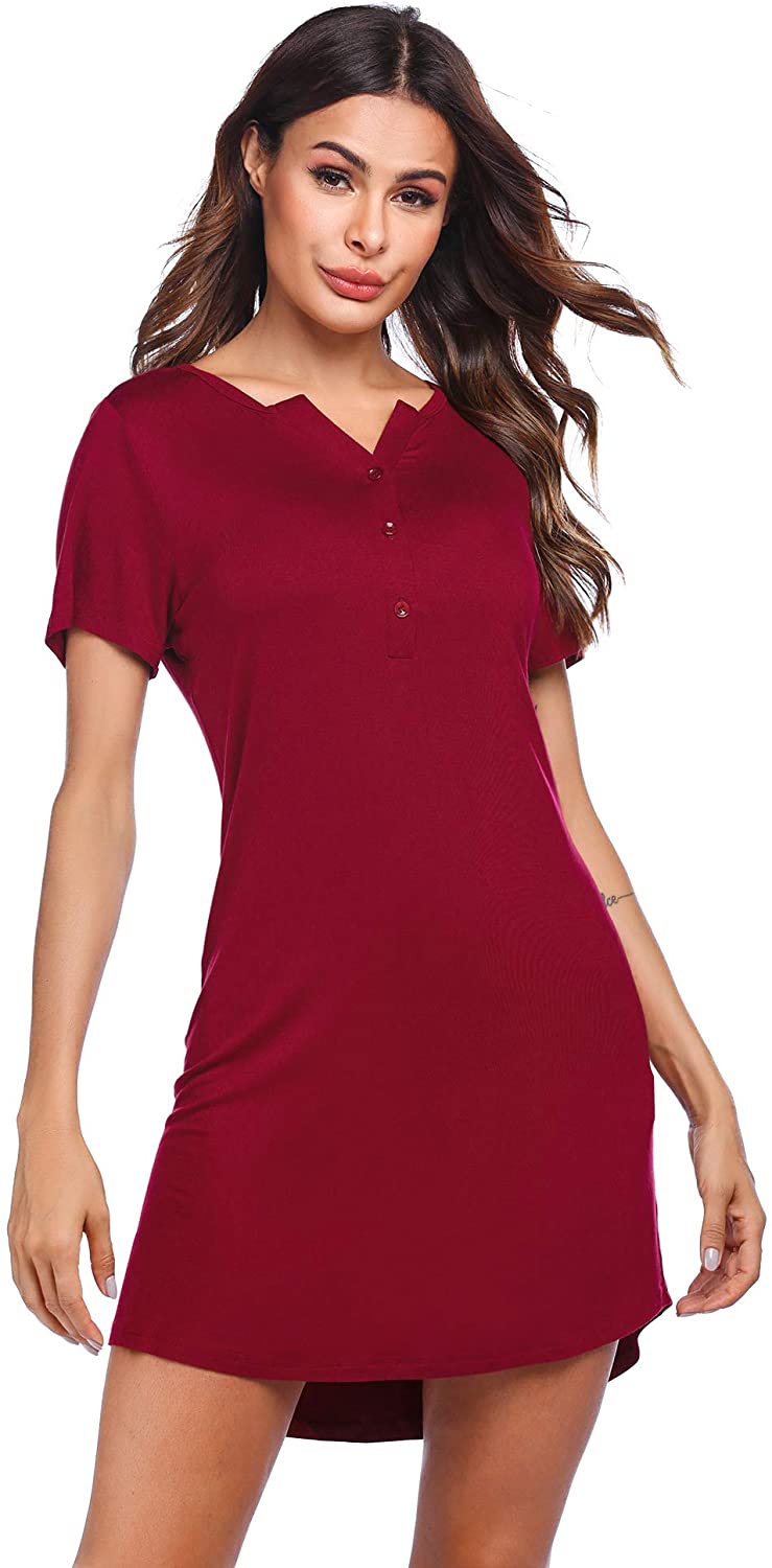 Price:$8.99 Women's Nightgown Sleep Nightshirt Sleepshirt Button Down Pajama Dress Sleepwear at Amazon Women’s Clothing store