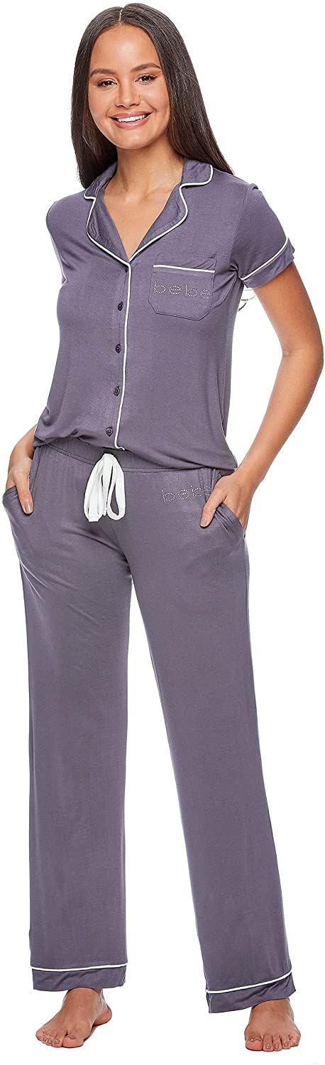 Price:$19.99 Womens Button Down Short Sleeve Shirt and Pajama Pants Lounge Sleep Set at Amazon Women’s Clothing store