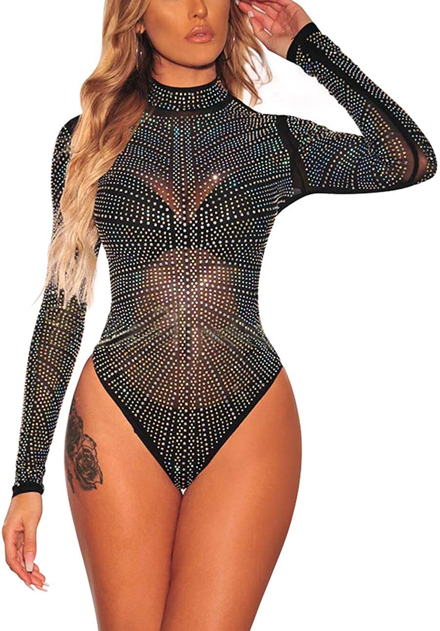 Price:$9.99 Women's Sheer Mesh Turtleneck Neck See Through Leotard Bodysuit Body Tops at Amazon Women’s Clothing store