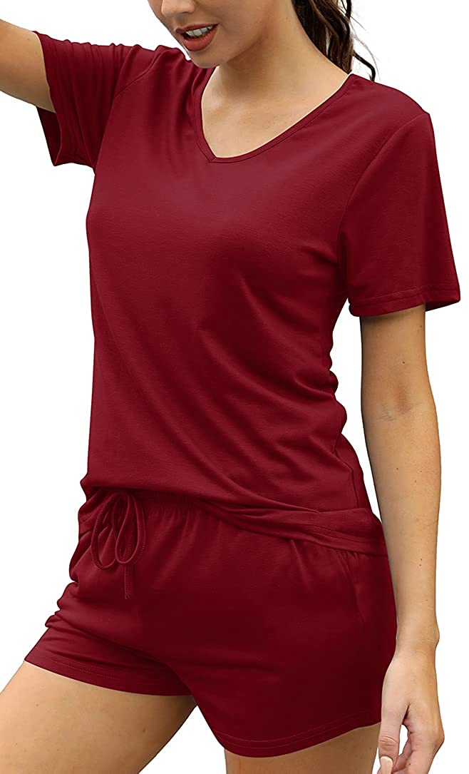 Price:$16.99 Pajama Set for Women 2 Piece Short Sleeve V Neck Pjs Lounge Sets Sleepwear Soft : Clothing, Shoes & Jewelry