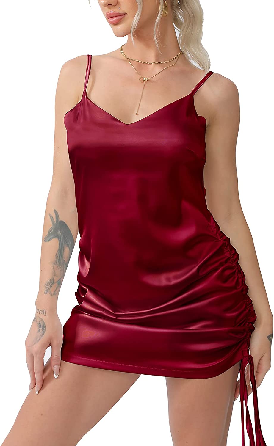 Price:$29.99 Women's Long Silky Tank Top Adjustable Spaghetti Strap Camisole Slip Dress Wine Red at Amazon Women’s Clothing store