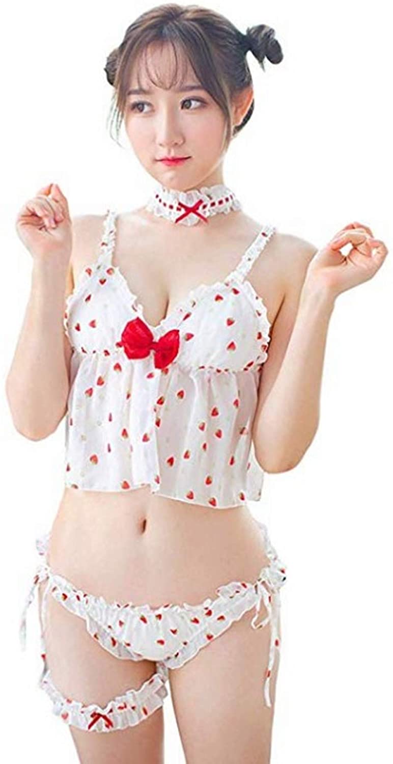 Price:$16.69 YINUOQI Lady's Lingerie Set Girl's Strawberry Deep V-Neck Bowknot Pajamas with Choker and Leg Garter (No.2): Clothing, Shoes & Jewelry