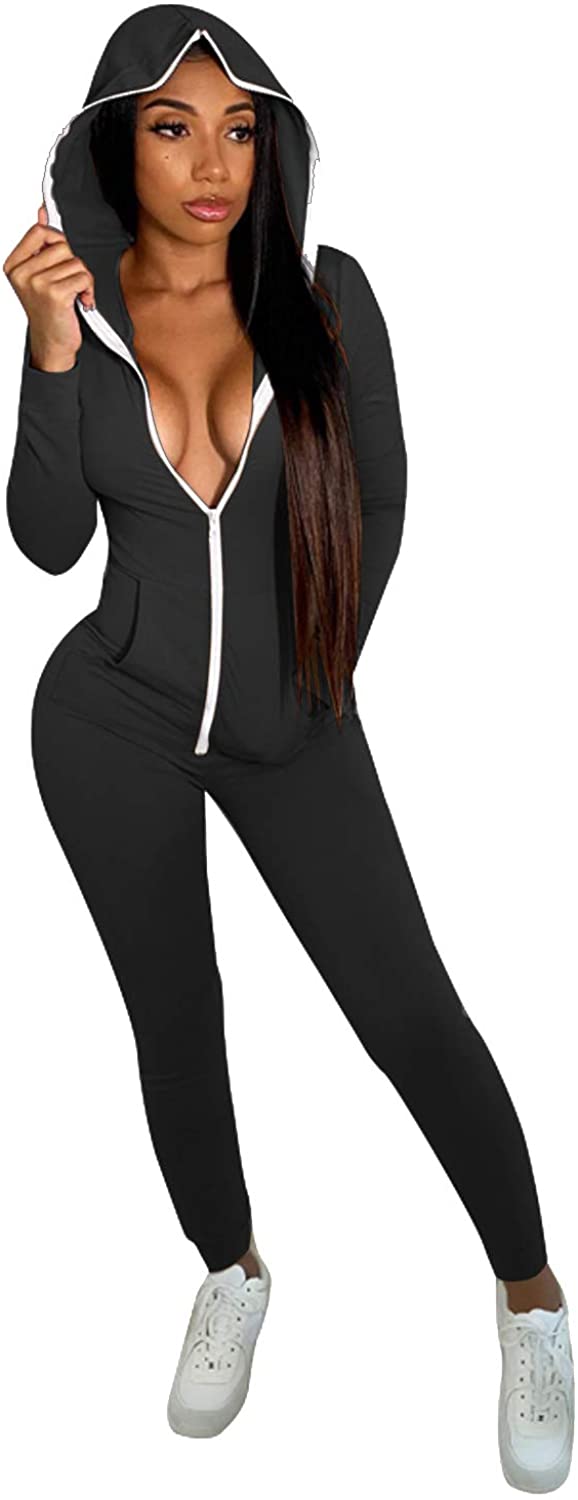 Price:$23.99 Women Hoodie Jumpsuits Long Sleeve Bodycon Black Pajamas Sexy Onesies Romper Bodysuits Outfits : Clothing, Shoes & Jewelry