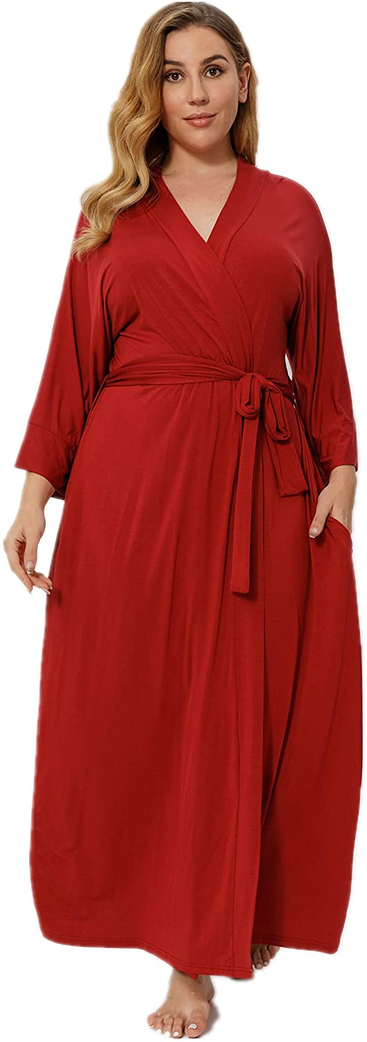 Price:$30.99 Plus Size Cotton Kimono Robes Long Knit Bathrobes Lightweight Sleepwear V-Neck Ladies Loungewear at Amazon Women’s Clothing store