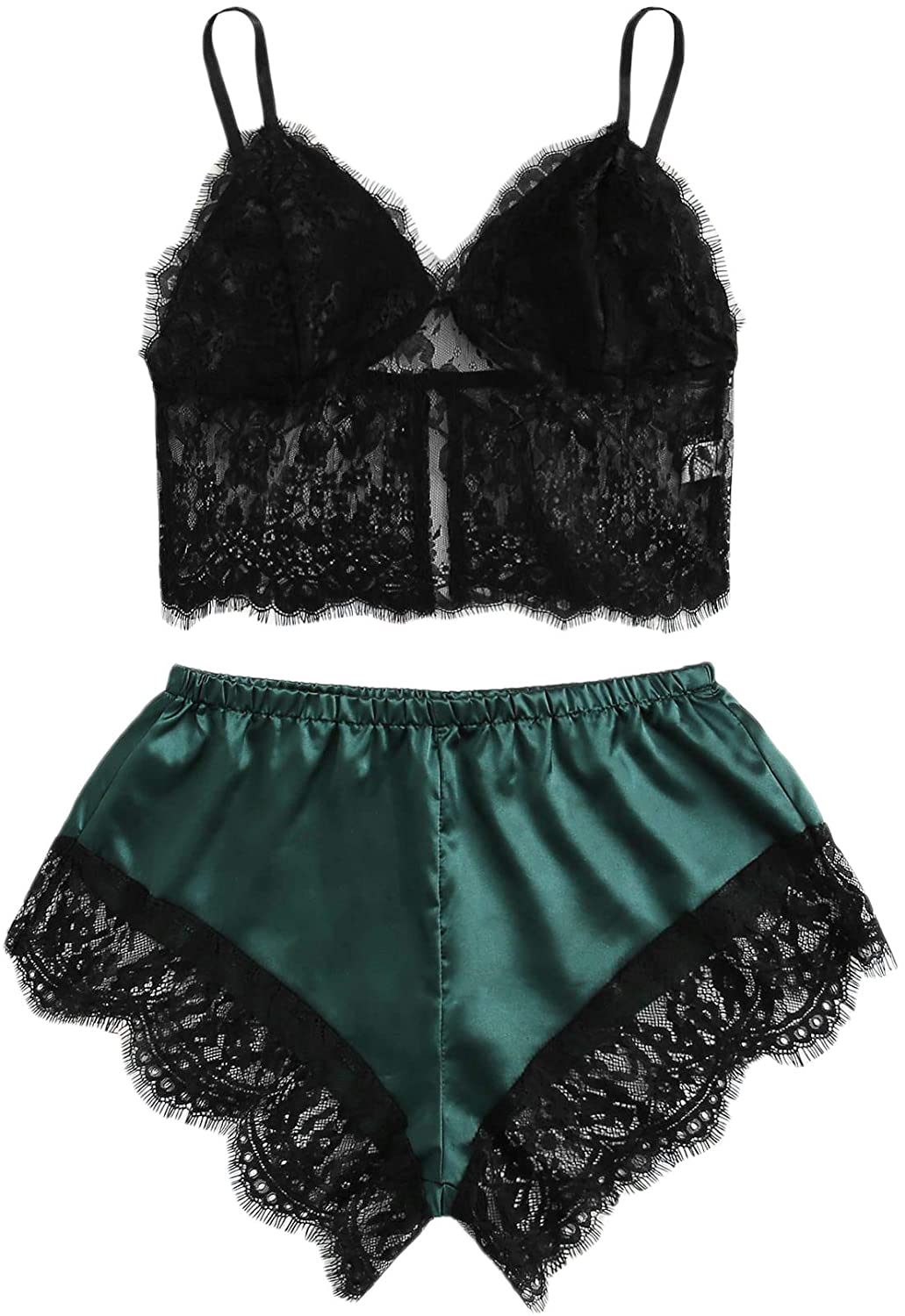 Price:$13.99 HUX Women's Eyelash Lace Cami Top with Satin Shorts Pajama Set Sleepwear at Amazon Women’s Clothing store