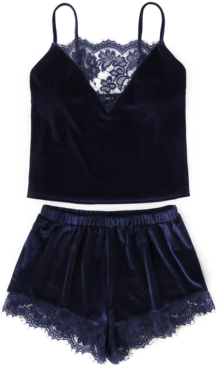 Price:$19.99 Women's Sexy Pajama Set Lace Trim Velvet Bralette and Shorts Sleepwear at Amazon Women’s Clothing store